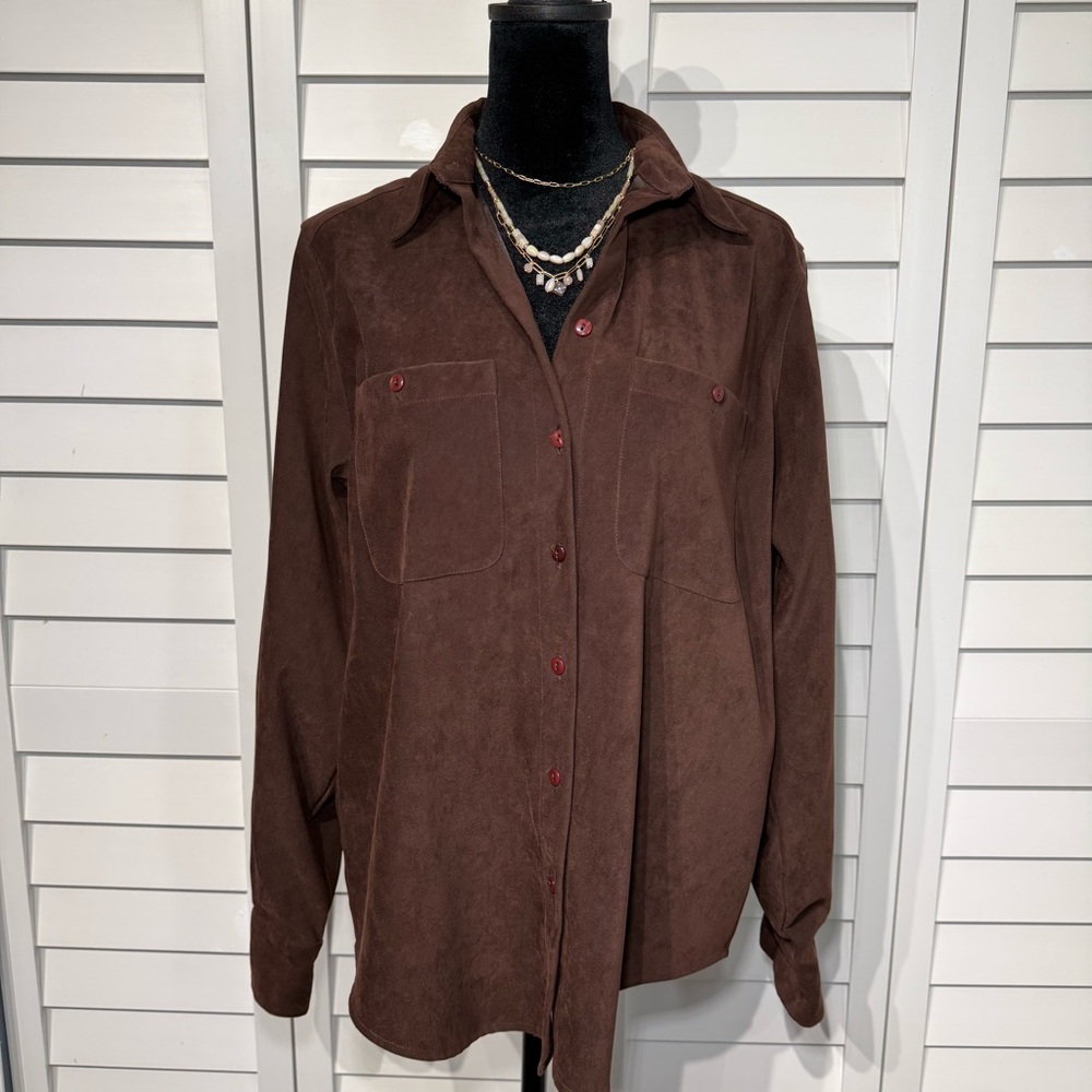 CB Carry Back Brown‎ Faux Suede Button Down Shirt | Size 6